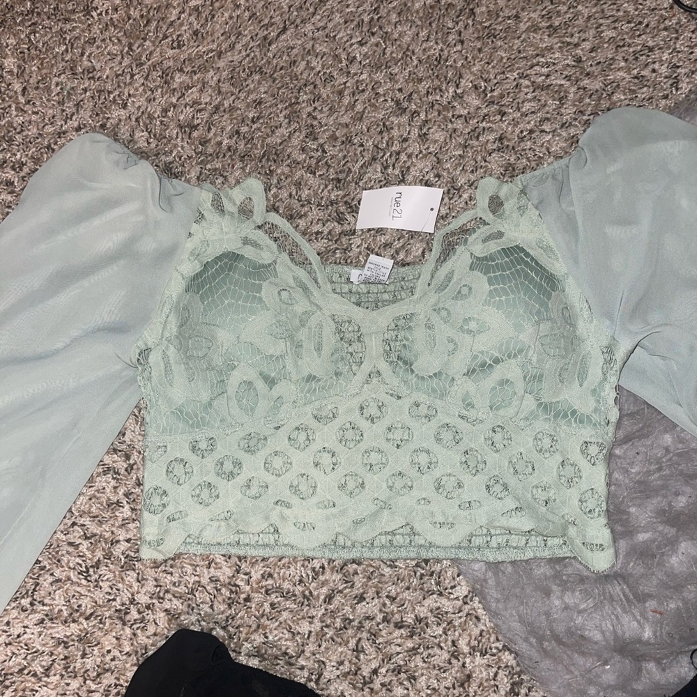 Rue21 Crochet Lace Crop Top Bundle - Sage Green & Black - Picture 3 of 10